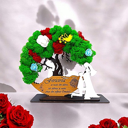 Copacul Vietii cu Licheni - Tablou Copacul Vietii Cadou personalizat cu mesaj standard pentru Mama/Sotie/Prietena/Familie ”Fericirea se naste din...” decorat cu licheni stabilizati Produs în România de Rustic Wood Decor