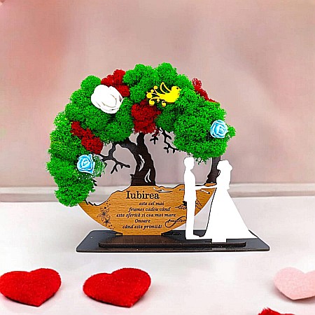 Copacul Vietii cu Licheni - Tablou Copacul Vietii Cadou personalizat cu mesaj standard pentru Nunta/Sotie/Prietena/Familie/Nasi ”Iubirea este..” decorat cu licheni stabilizati Produs în România de Rustic Wood Decor