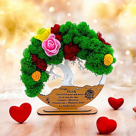 Cadouri Sora - Tablou Copacul Vietii Cadou personalizat cu mesaj standard pentru Prieteni/Sotie/Fini/Familie/Nasi ”Draga Sora..”,decorat cu licheni stabilizati Produs în România de Rustic Wood Decor
