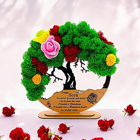 Cadouri Sora - Tablou Copacul Vietii Cadou personalizat cu mesaj standard pentru Prieteni/Sotie/Fini/Familie/Nasi ”Draga Sora...”, decorat cu licheni stabilizati Produs în România de Rustic Wood Decor