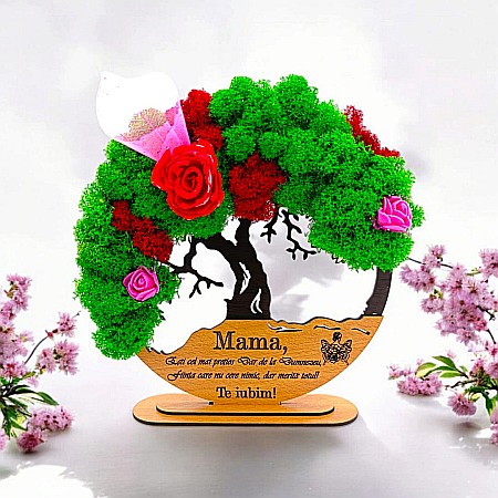 Cadouri Mama - Tablou Copacul Vietii Cadou personalizat cu mesaj standard pentru Prieteni/Sotie/Mama/Familie/Nasi ”Mama, esti cel mai pretios dar...” negru, decorat cu licheni stabilizati Produs în România de Rustic