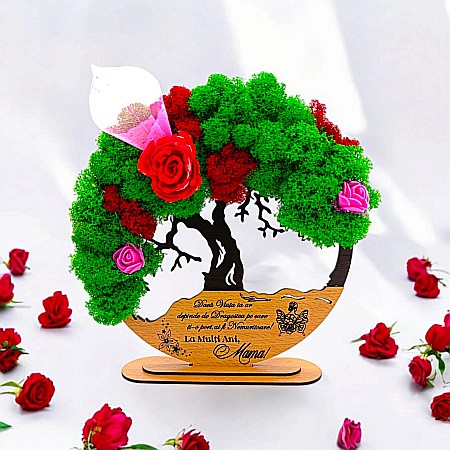 Cadouri Mama - Tablou Copacul Vietii Cadou personalizat cu mesaj standard pentru Prieteni/Sotie/Mama/Familie/Nasi ”Daca viata ta ar depinde...” negru, decorat cu licheni stabilizati Produs în România de Rustic Wood