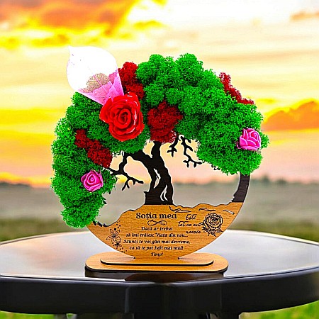 Cadouri Mama - Tablou Copacul Vietii Cadou personalizat cu mesaj standard pentru Sotie/Mama/Familie/Nasi , negru, decorat cu licheni stabilizati Produs în România de Rustic Wood Decor