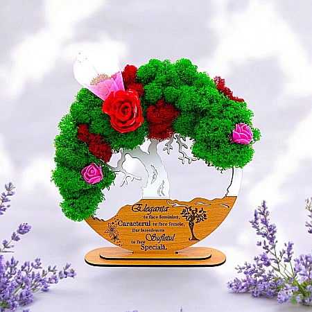 Cadouri Mama - Tablou Copacul Vietii Cadou personalizat cu mesaj standard pentru Prietena/Sotie/Mama/Familie/Nasi , alb, decorat cu licheni stabilizati Produs în România de Rustic Wood Decor