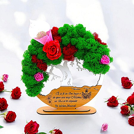 Cadouri Mama - Tablou Copacul Vietii Cadou personalizat cu mesaj standard pentru Prietena/Sotie/Mama/Familie/Nasi , alb, decorat cu licheni stabilizati Produs în România de Rustic Wood Decor