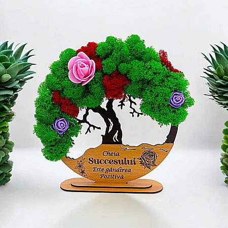 Cadouri Sefa/Sef - Tablou Copacul Vietii Cadou personalizat cu mesaj standard pentru Sefa/Doctor/Prieteni/Profesori ,negru, decorat cu licheni stabilizati Produs în România de Rustic Wood Decor