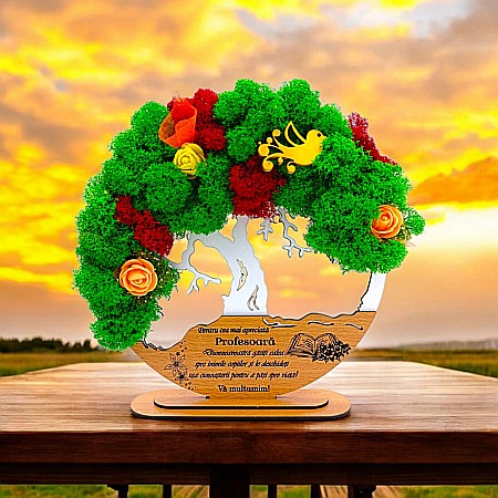 Cadouri Sefa/Sef - Tablou Copacul Vietii Cadou personalizat cu mesaj standard pentru Sefa/Doctor/Prieteni/Profesori , alb, decorat cu licheni stabilizati Produs în România de Rustic Wood Decor