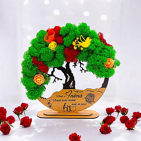 Cadouri Sefa/Sef - Tablou Copacul Vietii Cadou personalizat cu mesaj standard pentru Sefa/Doctor/Prieteni/Profesori , negru, decorat cu licheni stabilizati Produs în România de Rustic Wood Decor