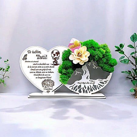Decoratiuni cu Licheni - Cadou personalizat, Tablou copacul vietii cu mesaj standard pentru Tata