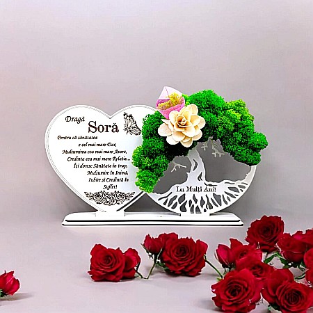 Decoratiuni cu Licheni - Cadou personalizat, Tablou copacul vietii cu mesaj standard pentru Sora