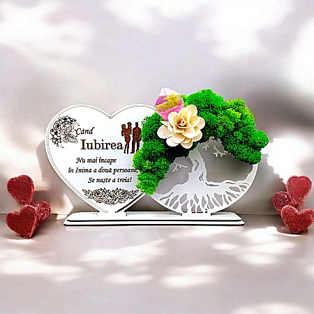 Decoratiuni cu Licheni - Cadou personalizat, Tablou copacul vietii cu mesaj standard pentru Sotie/Prietena/Sot/Prieten