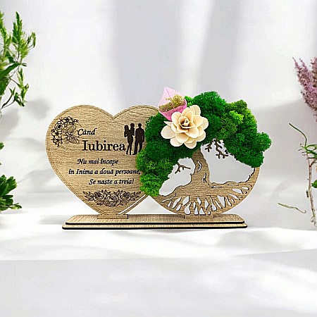 Decoratiuni cu Licheni - Cadou personalizat, Tablou copacul vietii cu mesaj standard pentru Sotie/Prietena/Sot/Prieten, maro