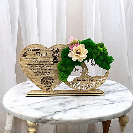 Decoratiuni cu Licheni - Cadou personalizat, Tablou copacul vietii cu mesaj standard pentru Tata/Sot, maro