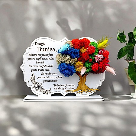 Cadouri Bunica - Tablou copac cu licheni stabilizati, cadou personalizat cu mesaj standard pentru Bunica "Nimeni nu poate face..."