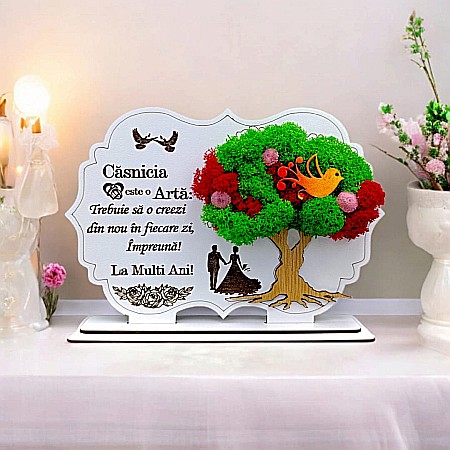 Decoratiuni cu Licheni - Cadou personalizat, Tablou cu mesaj standard pentru Casnicie/Sotie/Sot
