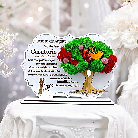Decoratiuni cu Licheni - Cadou personalizat, Tablou cu mesaj standard pentru Nunta de Argint