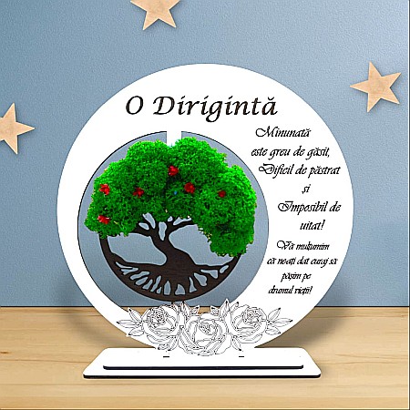 Cadouri Diriginta - Tablou decorativ cu Copacul Vietii si mesaj standard, cadou personalizat pentru Diriginta, culoare alb, dimensiune 20cm