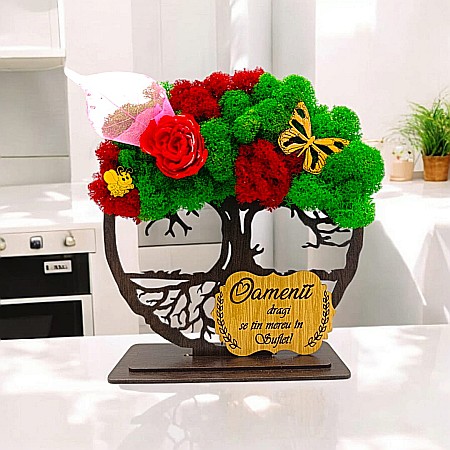 Decoratiuni cu Licheni - Cadou personalizat cu licheni – Copacul Vietii cu placuta si mesaj standard, model nou pentru Oamenii Dragi