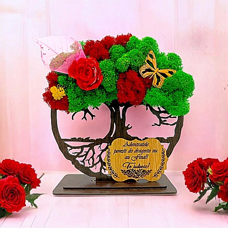 Decoratiuni cu Licheni - Cadou personalizat cu licheni – Copacul Vietii cu placuta si mesaj standard, model nou pentru Sotie/Iubita