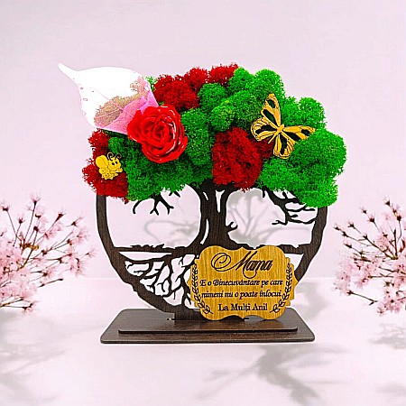 Decoratiuni cu Licheni - Cadou personalizat cu licheni – Copacul Vietii cu placuta si mesaj standard, model nou pentru Mama