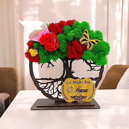 Decoratiuni cu Licheni - Cadou personalizat cu licheni – Copacul Vietii cu placuta si mesaj standard, model nou pentru Ziua Mamei