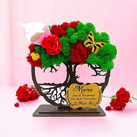 Decoratiuni cu Licheni - Cadou personalizat cu licheni – Copacul Vietii cu placuta si mesaj standard, model nou pentru Mama, model 3