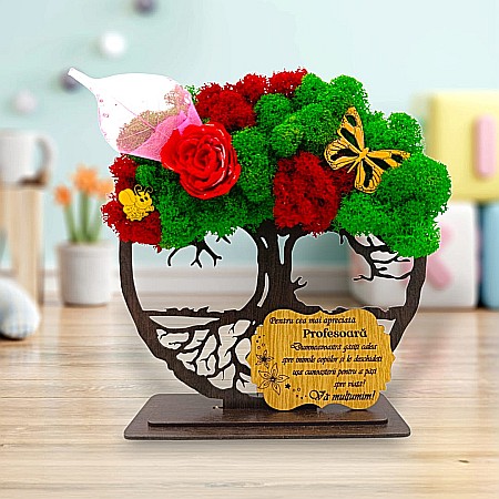 Cadouri Profesoara - Cadou personalizat cu licheni – Copacul Vietii cu placuta si mesaj standard, model nou pentru Profesoara, model 2