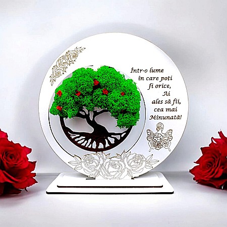 Cadouri Mama - Tablou decorativ cu Copacul Vietii si mesaj standard, cadou personalizat pentru Sotie/Iubita/Prietena/Mama, culoare alb