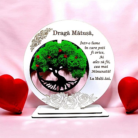 Cadouri Matusa - Tablou decorativ cu Copacul Vietii si mesaj standard, cadou personalizat pentru Matusa, culoare alb