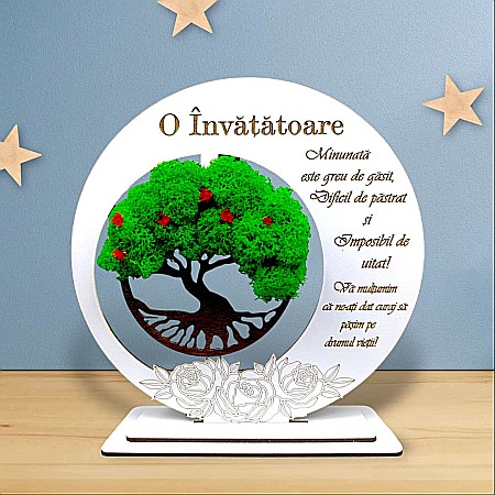 Cadouri Invatatoare - Tablou decorativ cu Copacul Vietii si mesaj standard, cadou personalizat pentru Invatatoare, culoare alb