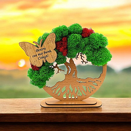 Decoratiuni cu Licheni - Cadou personalizat, Copacul vietii cu fluture si mesaj standard pentru Colega