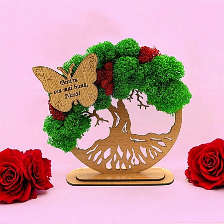 Decoratiuni cu Licheni - Cadou personalizat, Copacul vietii cu fluture si mesaj standard pentru Nasa