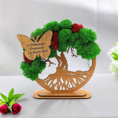 Decoratiuni cu Licheni - Cadou personalizat, Copacul vietii cu fluture si mesaj standard pentru Ziua Femeii