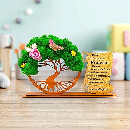 Cadou Copacul vietii cu placuta - Cadou personalizat, Copacul vietii cu licheni si placuta, mesaj standard pentru Profesor ,dimensiune 30x18cm