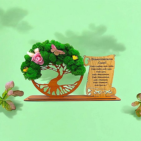 Cadou Copacul vietii cu placuta - Cadou personalizat, Copacul vietii cu licheni si placuta, mesaj standard pentru Familie/Prieteni/Nasi ,model 2 ,dimensiune 30x18cm