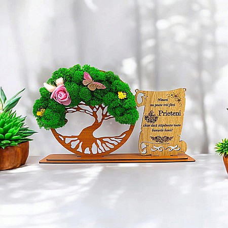 Cadou Copacul vietii cu placuta - Cadou personalizat, Copacul vietii cu licheni si placuta, mesaj standard pentru Prietena ,dimensiune 30x18cm