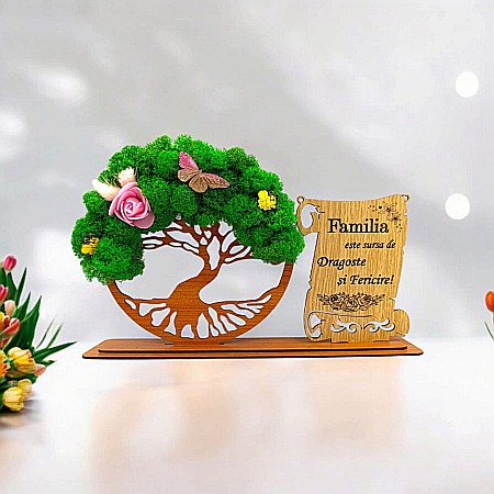 Cadou Copacul vietii cu placuta - Cadou personalizat, Copacul vietii cu licheni si placuta, mesaj standard pentru Familie/Tata/Mama/Bunici/Nasi ,dimensiune 30x18cm