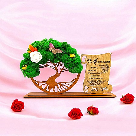 Cadou Copacul vietii cu placuta - Cadou personalizat, Copacul vietii cu licheni si placuta, mesaj standard pentru Medici/Doctori/Profesori/Sefi,dimensiune 30x18cm