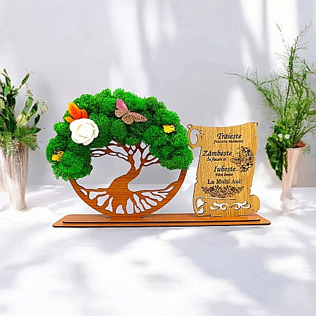Cadou Copacul vietii cu placuta - Cadou personalizat, Copacul vietii cu licheni si placuta, mesaj standard pentru Prieteni/Sotie/Iubita/Mama,dimensiune 30x18cm