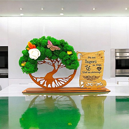 Cadou Copacul vietii cu placuta - Cadou personalizat, Copacul vietii cu licheni si placuta, mesaj standard pentru Medici/Doctori, model 2,dimensiune 30x18cm