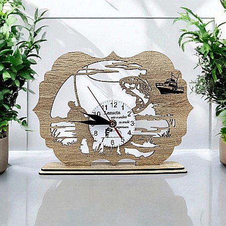 Cadouri personalizate pentru Pescari - Tablou Ceas cu mesaj standard pentru Pescari "Lanseta este o undita cu studii superioare", cadou personalizat perfect pentru Iubitorii de Pescuit, 28x20cm