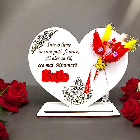 Decoratiuni din Lemn - Cadou personalizat Inima, cadou personalizat cu mesaj standard pentru Sotie, dimensiune 15cm