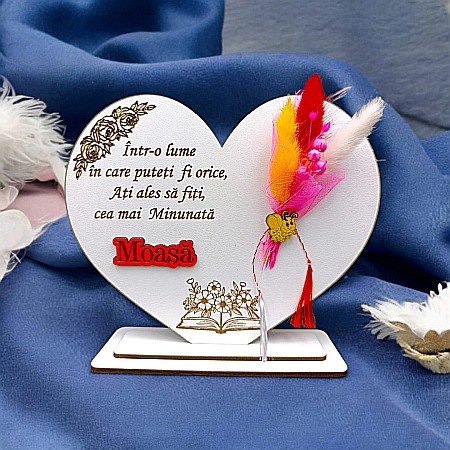 Decoratiuni din Lemn - Cadou personalizat Inima cu mesaj standard pentru Moasa, dimensiune 15cm