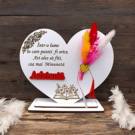 Decoratiuni din Lemn - Cadou personalizat Inima cu mesaj standard pentru Asistenta, dimensiune 15cm