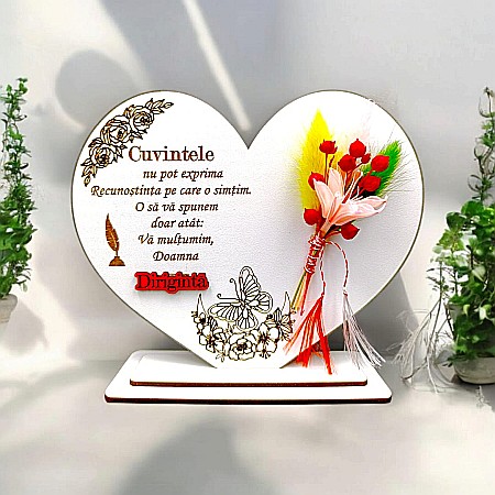 Decoratiuni din Lemn - Cadou personalizat Inima cu mesaj standard pentru Diriginta, model 2, dimensiune 15cm