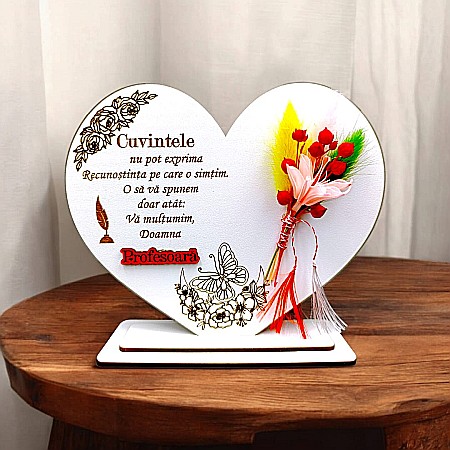 Decoratiuni din Lemn - Cadou personalizat Inima cu mesaj standard pentru Profesoara, model 2, dimensiune 15cm