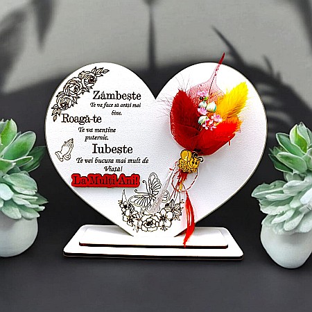 Decoratiuni din Lemn - Cadou personalizat Inima cu mesaj standard pentru Familie/Nasi/Fini/Prieteni, dimensiune 15cm