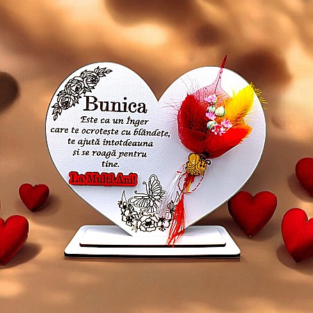 Decoratiuni din Lemn - Cadou personalizat Inima cu mesaj standard pentru Bunica, dimensiune 15cm