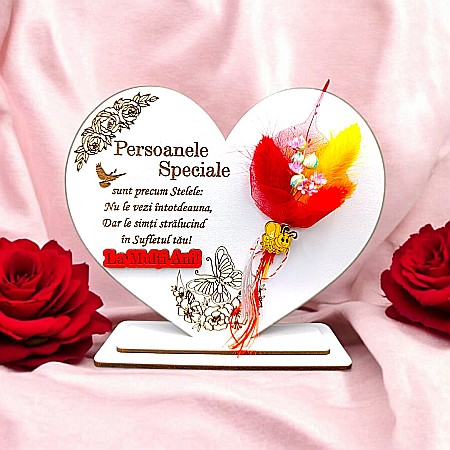 Decoratiuni din Lemn - Cadou personalizat Inima cu mesaj standard pentru Persoanele Speciale, dimensiune 15cm