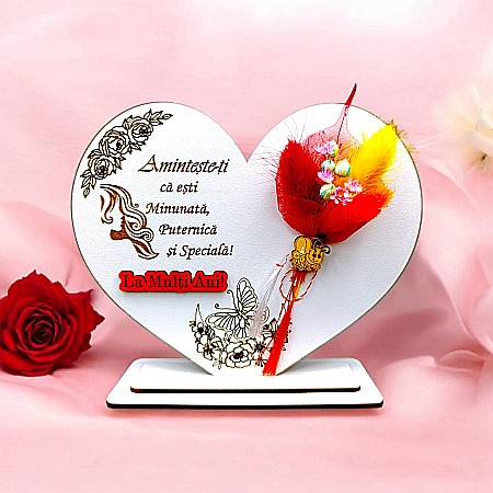 Decoratiuni din Lemn - Cadou personalizat Inima cu mesaj standard pentru Ziua Femeii/8Martie, dimensiune 15cm